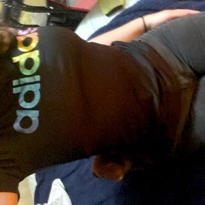 black adidas shirt rainbow print